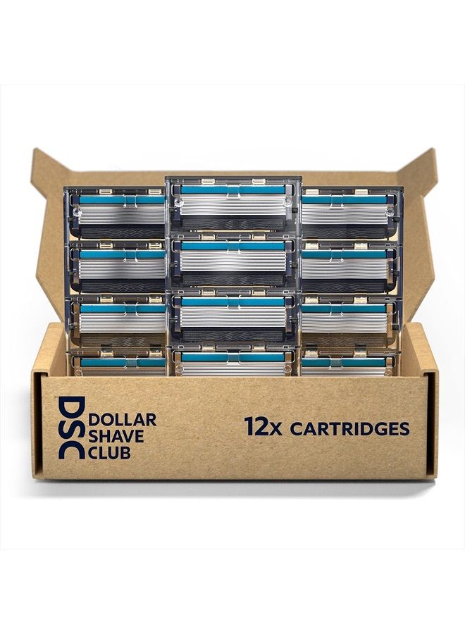 6-Blade Club Razor Refill Cartridges, 12 Count | Precision Cut Stainless Steel Blades with a Built-in Trimmer Blade On The Back, Designed For An Extra Close Shave, Silver/Blue