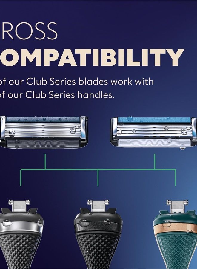 6-Blade Club Razor Refill Cartridges, 12 Count | Precision Cut Stainless Steel Blades with a Built-in Trimmer Blade On The Back, Designed For An Extra Close Shave, Silver/Blue