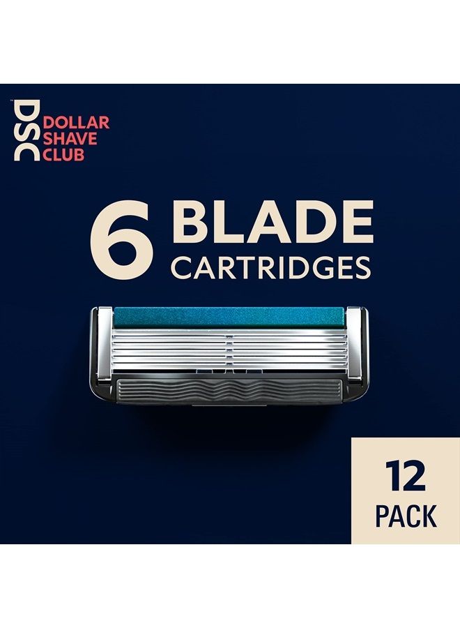 6-Blade Club Razor Refill Cartridges, 12 Count | Precision Cut Stainless Steel Blades with a Built-in Trimmer Blade On The Back, Designed For An Extra Close Shave, Silver/Blue