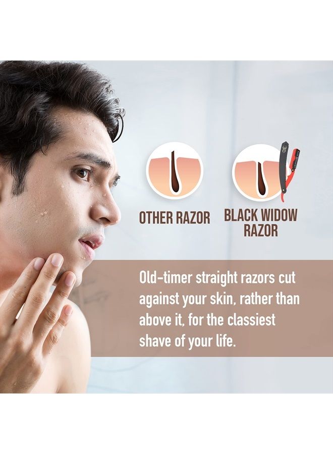 Barber Straight Razor, Professional Barber Straight Edge Razor - Barber Razor Compatible with Straight Razor Edge for Barber by Black Widow (1.5mm) (Red and Matte Black)