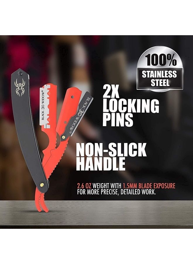 Barber Straight Razor, Professional Barber Straight Edge Razor - Barber Razor Compatible with Straight Razor Edge for Barber by Black Widow (1.5mm) (Red and Matte Black)