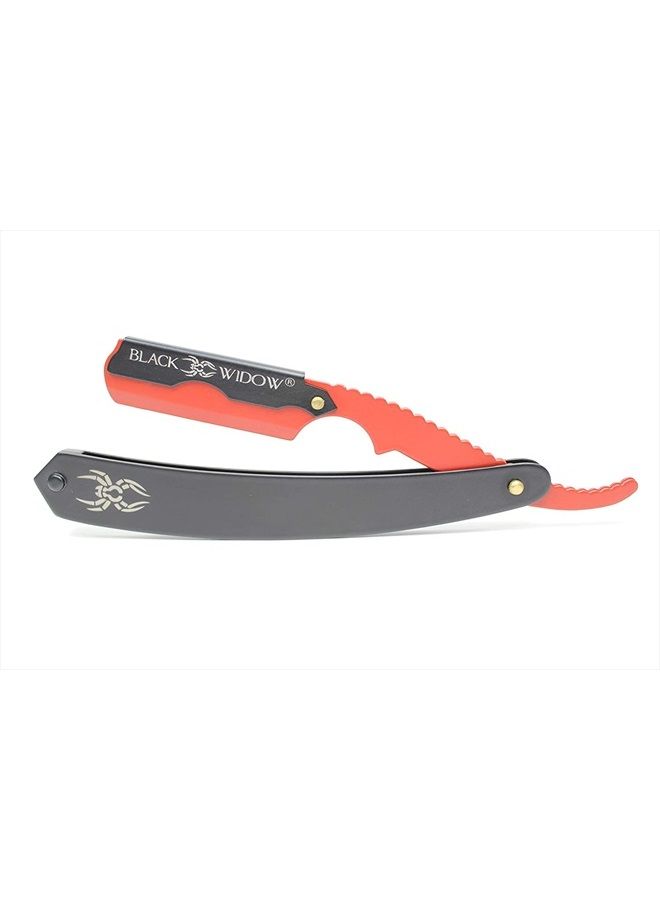 Barber Straight Razor, Professional Barber Straight Edge Razor - Barber Razor Compatible with Straight Razor Edge for Barber by Black Widow (1.5mm) (Red and Matte Black)