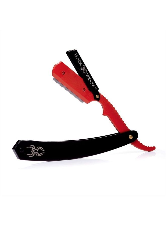 Barber Straight Razor, Professional Barber Straight Edge Razor - Barber Razor Compatible with Straight Razor Edge for Barber by Black Widow (1.5mm) (Red and Matte Black)