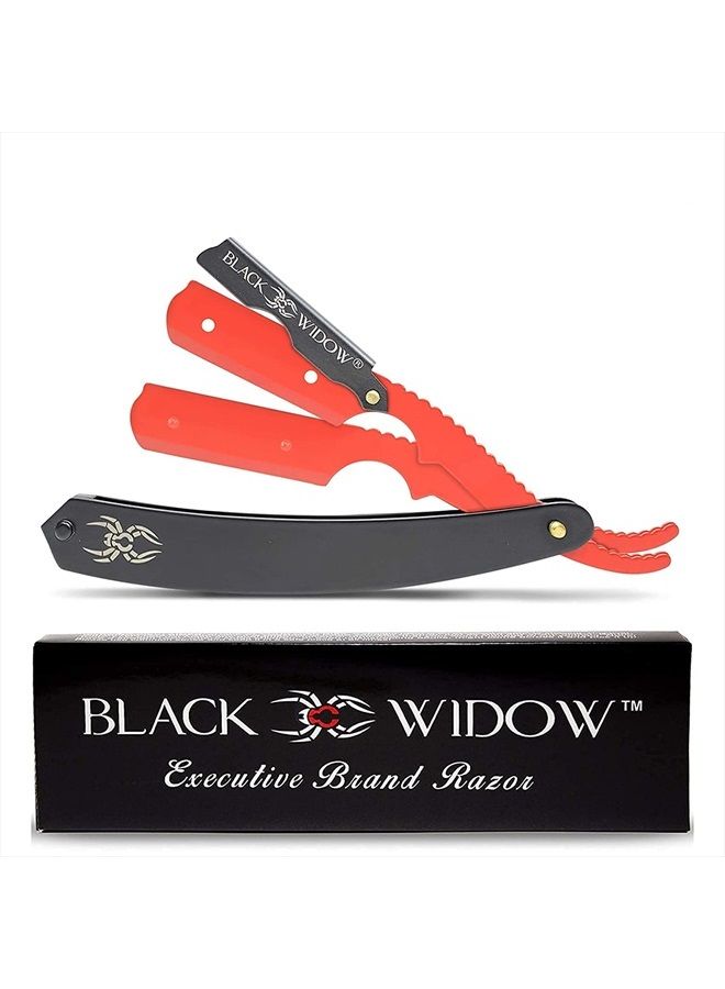 Barber Straight Razor, Professional Barber Straight Edge Razor - Barber Razor Compatible with Straight Razor Edge for Barber by Black Widow (1.5mm) (Red and Matte Black)