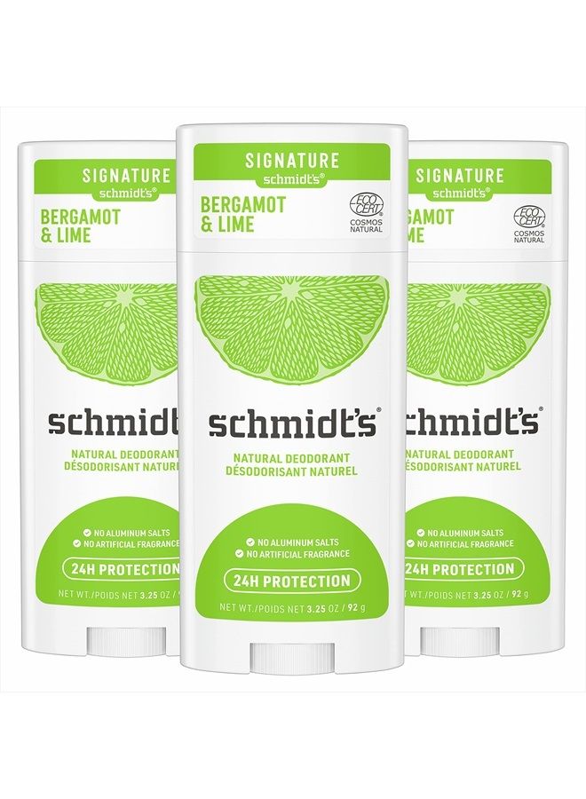 Aluminum Free Natural Deodorant for Women and Men, Bergamot + Lime with 24 Hour Odor Protection, Certified Cruelty Free, Vegan Deodorant,3.25 Ounce (Pack of 3)