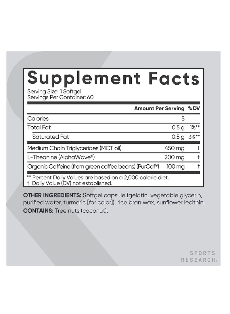 Sports Research, L-Theanine 200 mg & Caffeine 100 mg 60 Softgels