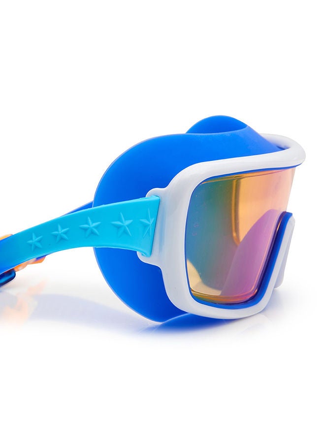 Nanobot Navy Prismatic Kids Swimming Goggles - Ages 5+ - Anti Fog, No Leak, Non Slip, UV Protection - Hard Travel Case - Lead and Latex Free