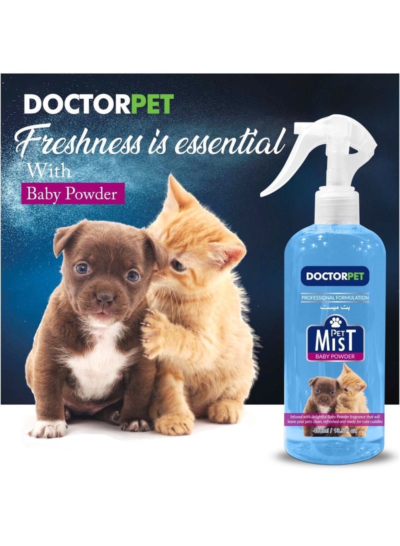 Doctor Pet Baby Powder Fragrance Mist Cologne 400ML – Pet Safe Deodorizing Spray, Long-Lasting Freshness, Gentle Baby Powder Scent, Hypoallergenic for Cats and Dogs