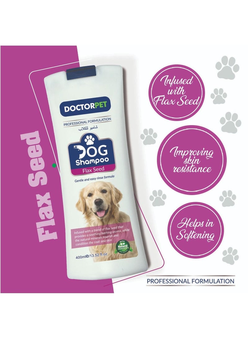 Doctor Pet Dog Shampoo Flax Seed 400 ML – Enriched with Grape Seed Oil, Flax Seed Oil, Almond Oil & Vitamin E, Nourishing & Conditioning Formula for Healthy Coat