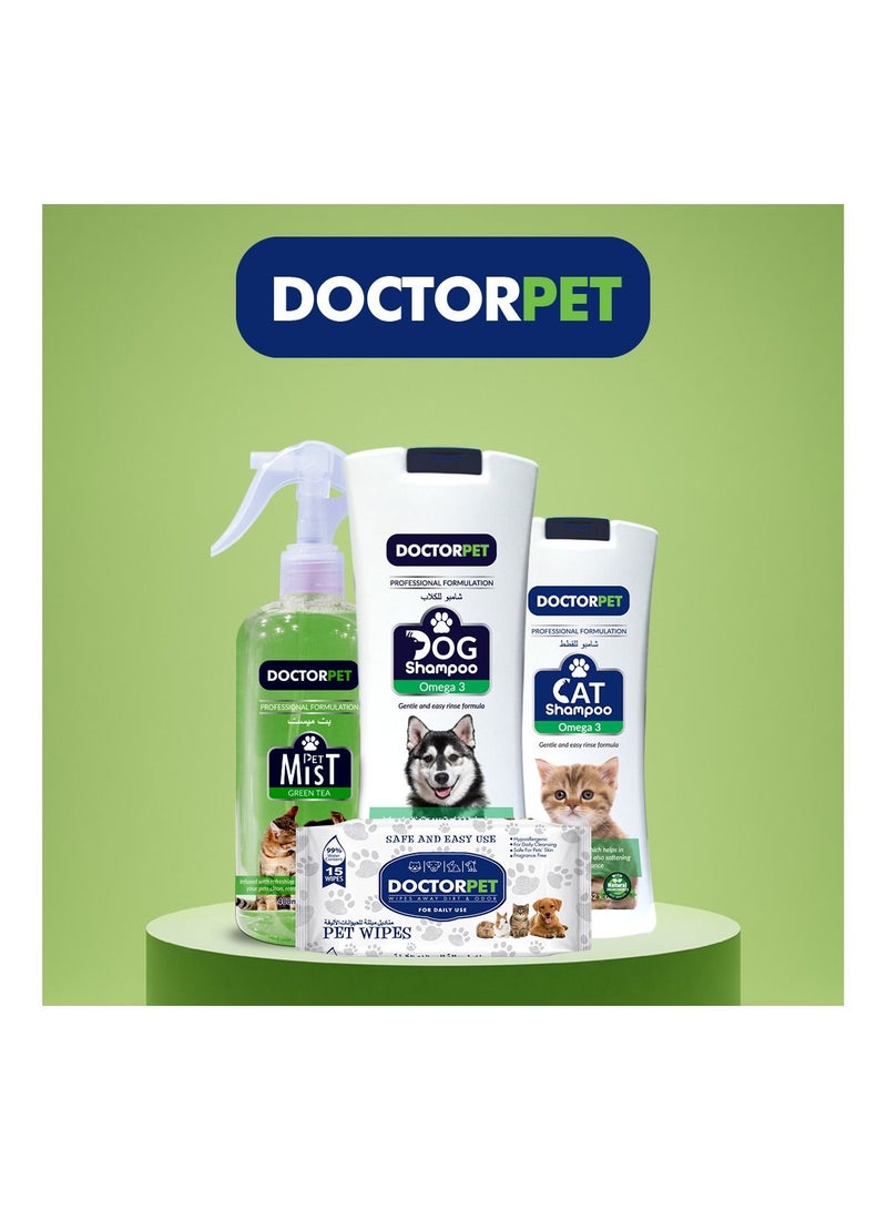 Doctor Pet Dog Shampoo Omega-3 400ML – Moisturizing, Hypo-Allerginic, Gentle Formula for Soft, Healthy Coat & Skin