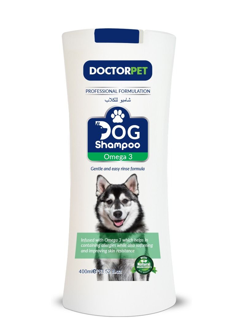 Doctor Pet Dog Shampoo Omega-3 400ML – Moisturizing, Hypo-Allerginic, Gentle Formula for Soft, Healthy Coat & Skin