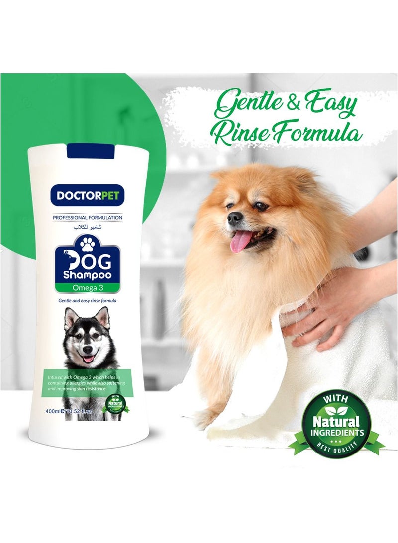 Doctor Pet Dog Shampoo Omega-3 400ML – Moisturizing, Hypo-Allerginic, Gentle Formula for Soft, Healthy Coat & Skin