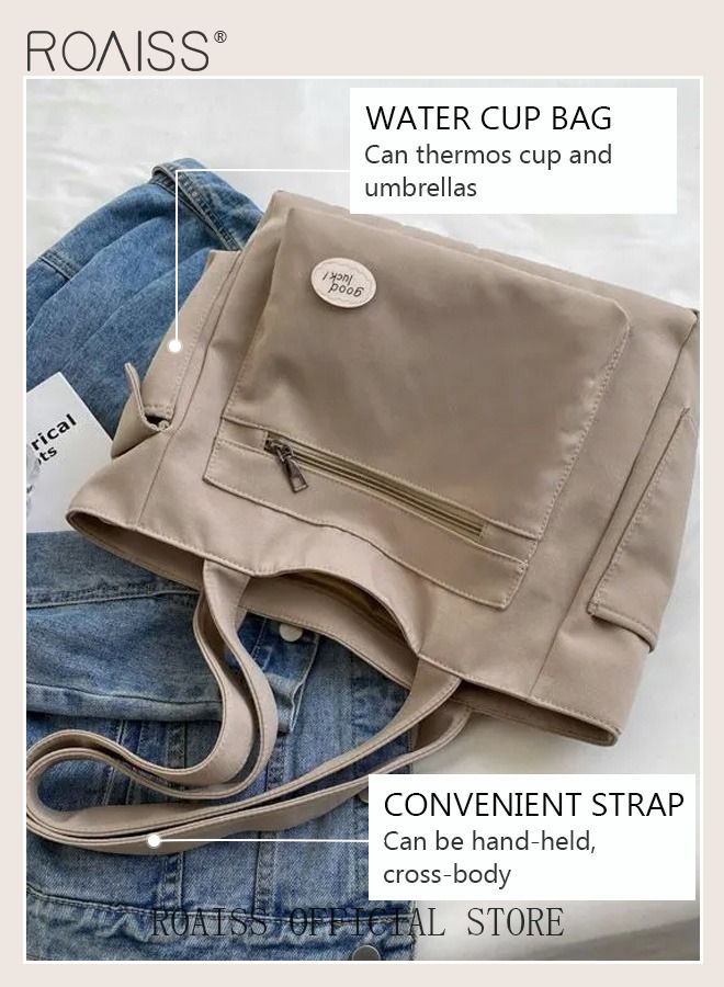 Women's Canvas Bag Large Capacity One Shoulder Messenger Tote Bag Casual Solid Color Versatile Work Commuting