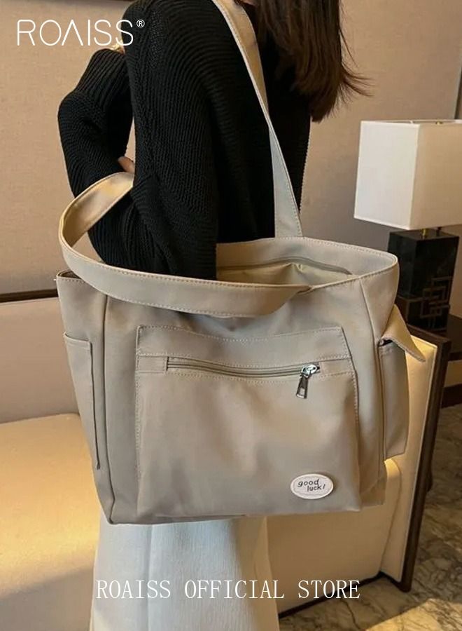 Women's Canvas Bag Large Capacity One Shoulder Messenger Tote Bag Casual Solid Color Versatile Work Commuting