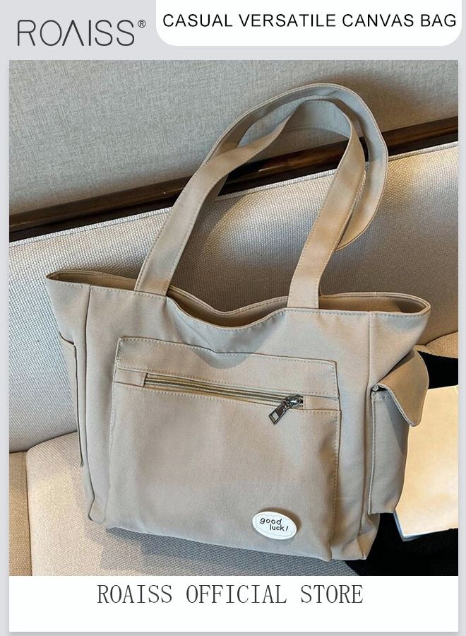 Women's Canvas Bag Large Capacity One Shoulder Messenger Tote Bag Casual Solid Color Versatile Work Commuting