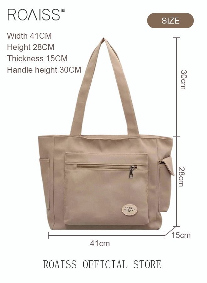 Women's Canvas Bag Large Capacity One Shoulder Messenger Tote Bag Casual Solid Color Versatile Work Commuting