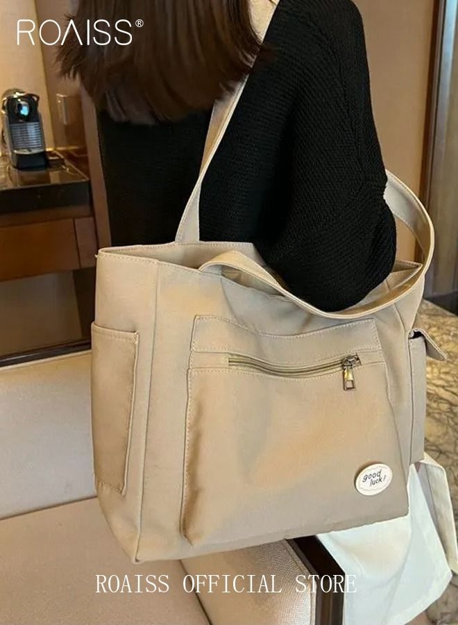 Women's Canvas Bag Large Capacity One Shoulder Messenger Tote Bag Casual Solid Color Versatile Work Commuting