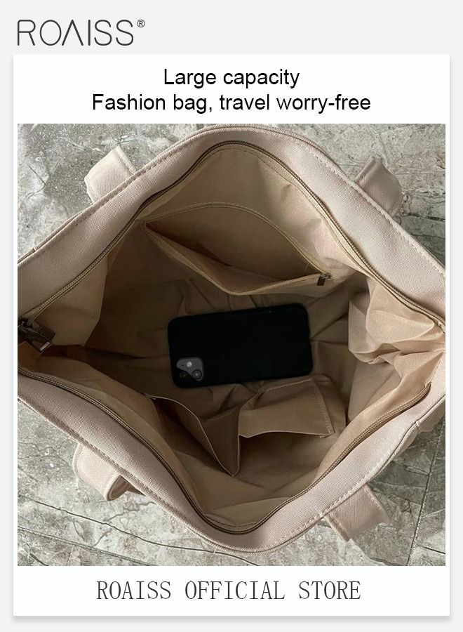 Women's Canvas Bag Large Capacity One Shoulder Messenger Tote Bag Casual Solid Color Versatile Work Commuting