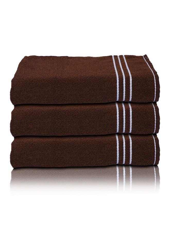 Three Stripes Design Super Absorbent Cotton Hand Towel;Face Towel For Menwomen & Kidspack Of 3 (Brown)