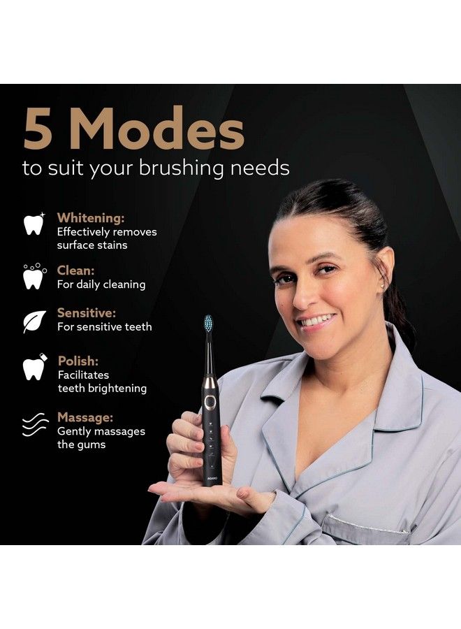 Cosmic Plus Max Sonic Electric Tooth Brush For Adults With 5 Modes 7 Brush Heads 1 Interdental Head Carry Case And Rechargeable With 4 Hours Charge Lasting Up To 25 Days Power Toothbrushblack