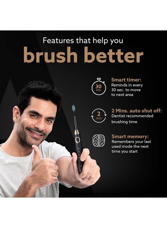 Cosmic Plus Max Sonic Electric Tooth Brush For Adults With 5 Modes 7 Brush Heads 1 Interdental Head Carry Case And Rechargeable With 4 Hours Charge Lasting Up To 25 Days Power Toothbrushblack