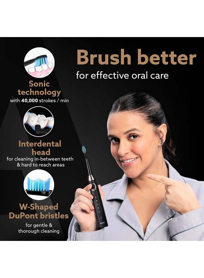 Cosmic Plus Max Sonic Electric Tooth Brush For Adults With 5 Modes 7 Brush Heads 1 Interdental Head Carry Case And Rechargeable With 4 Hours Charge Lasting Up To 25 Days Power Toothbrushblack