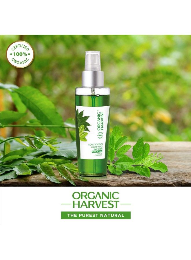 Acne Control Mattifying Face Toner For Men & Women Minimising Open Pores Removes Excess Oil Infused With Neem & Tulsi For All Skin Types 100% American Certified Organic Paraben & Sulphate Free 125Ml