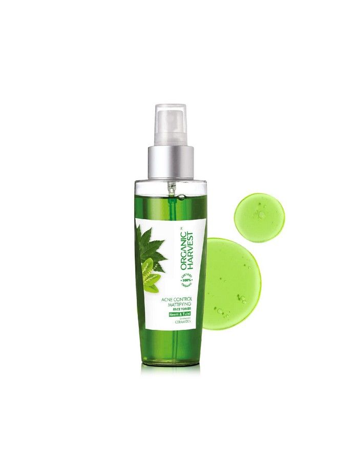 Acne Control Mattifying Face Toner For Men & Women Minimising Open Pores Removes Excess Oil Infused With Neem & Tulsi For All Skin Types 100% American Certified Organic Paraben & Sulphate Free 125Ml