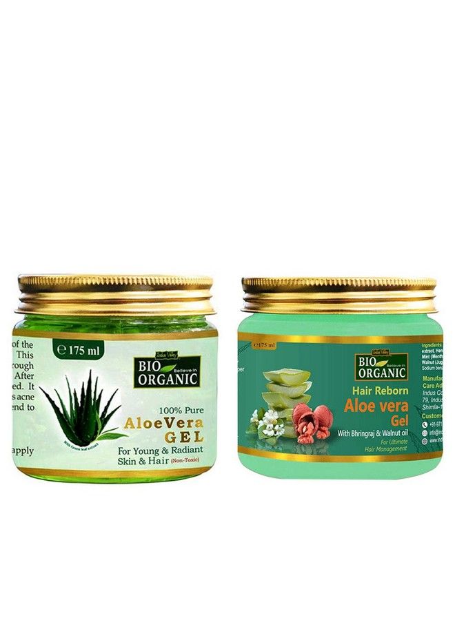Bio Organic Nontoxic Aloe Vera Gel & Hair Reborn Gel For Acne Scars Glowing & Radiant Skin Treatment (175+175=350G)