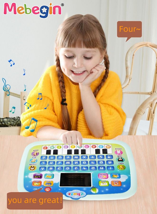 Kids Tablet Learning Machine Pad Toy with A-to-Z Alphabet and 1-to-10 Numbers, Early Education Intelligent Story Machine, Multifunctional Learning Tablet with Music, 3 AA Batteries Required(Not Included), Ideal Gift for Kids Aged 3+