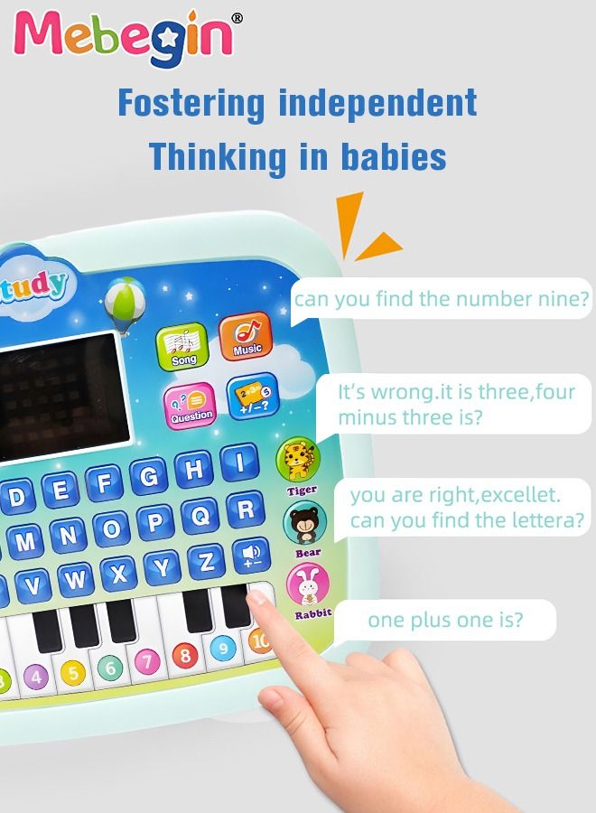Kids Tablet Learning Machine Pad Toy with A-to-Z Alphabet and 1-to-10 Numbers, Early Education Intelligent Story Machine, Multifunctional Learning Tablet with Music, 3 AA Batteries Required(Not Included), Ideal Gift for Kids Aged 3+