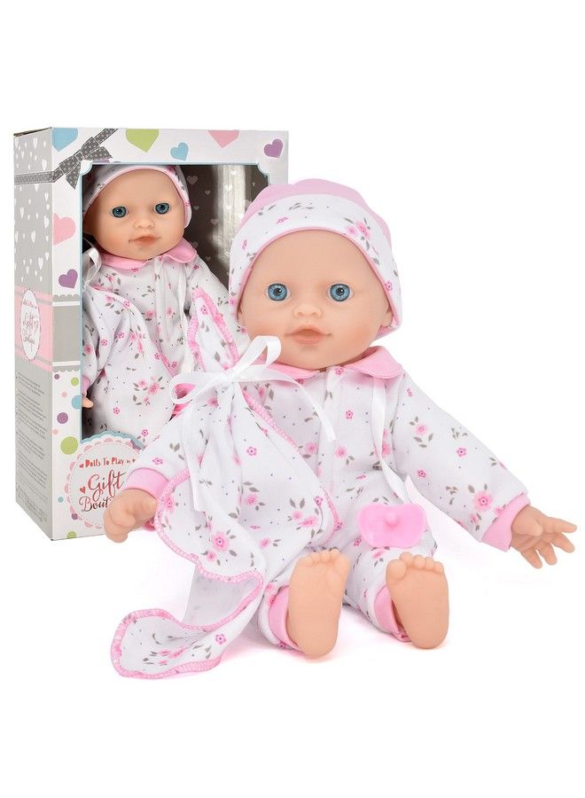 12 Inch Soft Body Baby Doll In Gift Box Baby Doll With Pacifier Blanket And Pink Floral Clothes