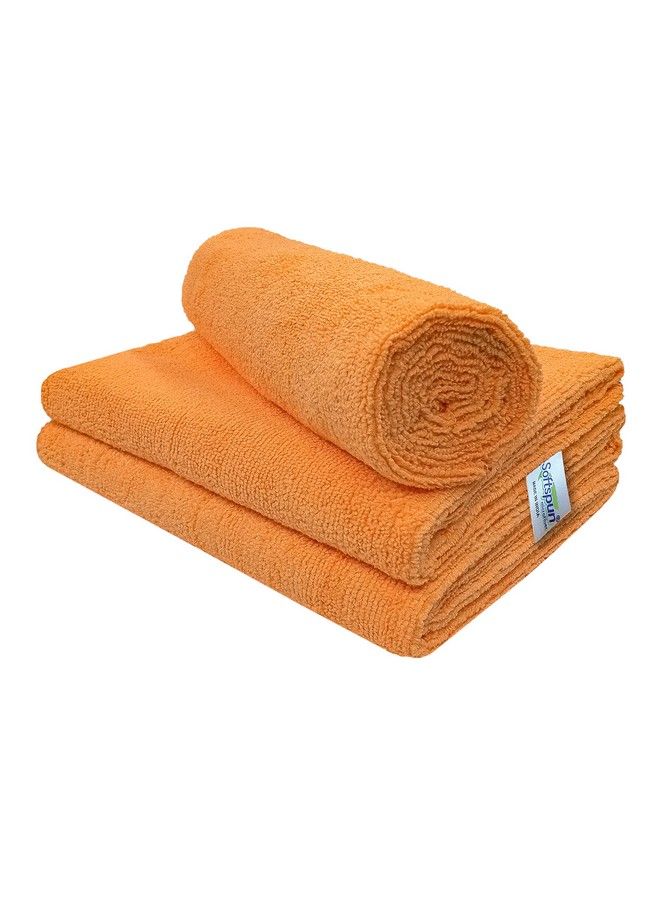 Microfiber Hair & Face Care Towel Set Of 3 Piece 40X60 Cms 340 Gsm (Orange). Super Soft & Comfortable Quick Drying Ultra Absorbent In Large Size.