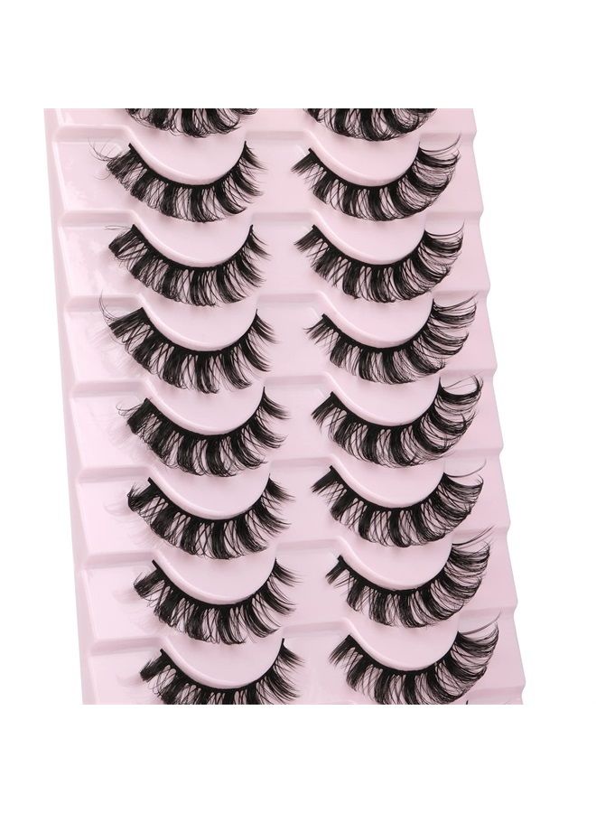 Eyelashes Russian Strip Lashes D Curly Eyelashes Russian Volume Natural Fluffy Wispy Lashes 15MM Faux Mink Lashes 10 Pairs Pack