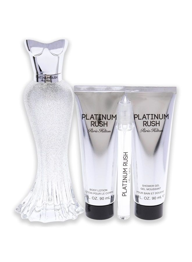 Platinum Rush Women 4 Pc Gift Set 3.4 oz EDP Spray, 0.33oz EDP Spray, 3oz Body Lotion, 3oz Shower Gel
