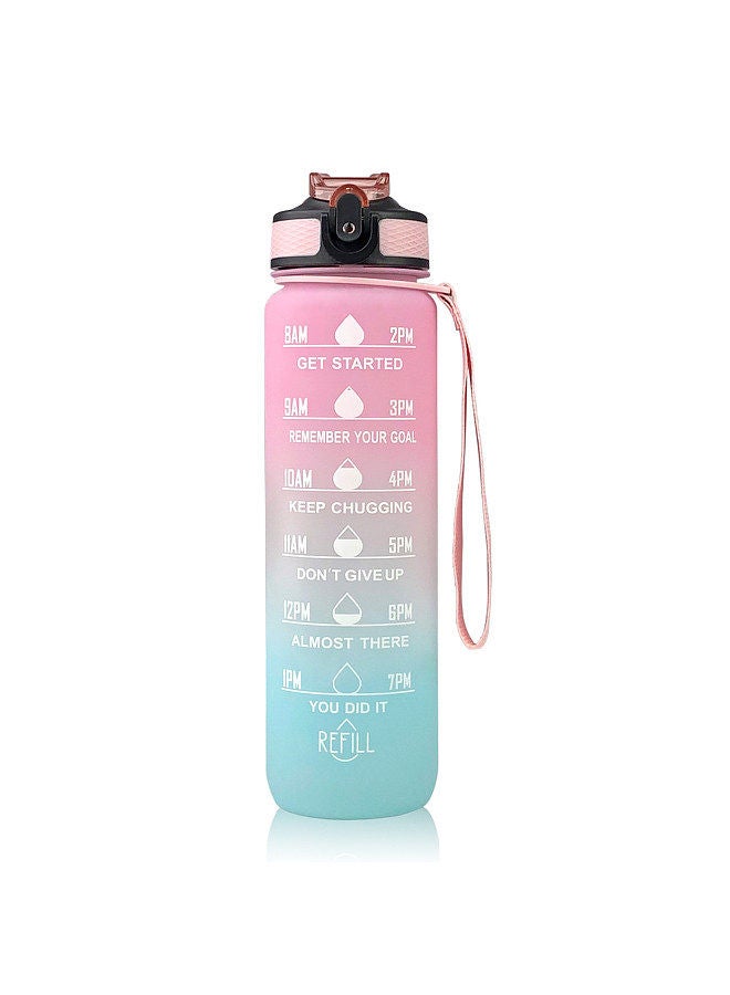 1L Motivational Water Bottle with Straw and Time Marker Leakproof Flip Top Sports Bottle for Fitness Gym Workout Running Cycling Pink&Blue