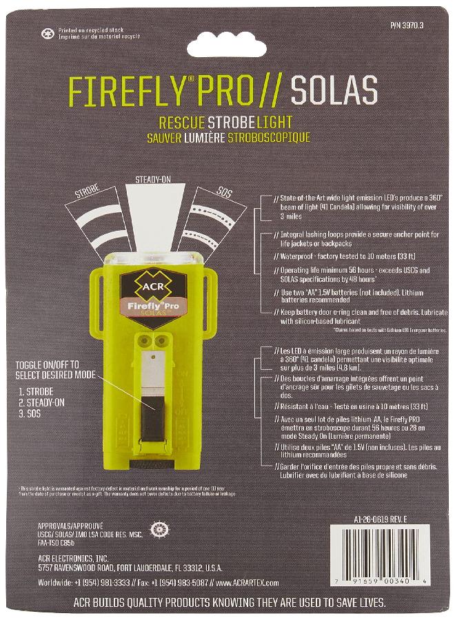 3970.3 Firefly Pro Solas Manually Operated Rescue Strobe Light, Carded
