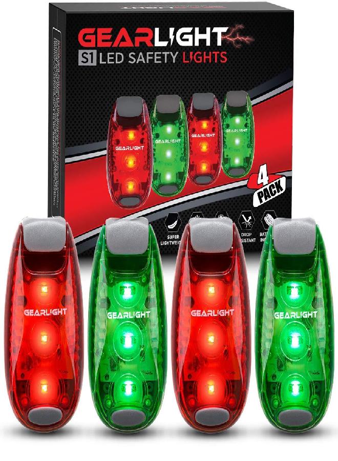 GearLight S1 LED Safety Lights Bike Taillights - Clip-On for Boat, Bike, Dog & Runners - Red, Green - Pocket-Sized, Compact, Portable (Pack of 4)
