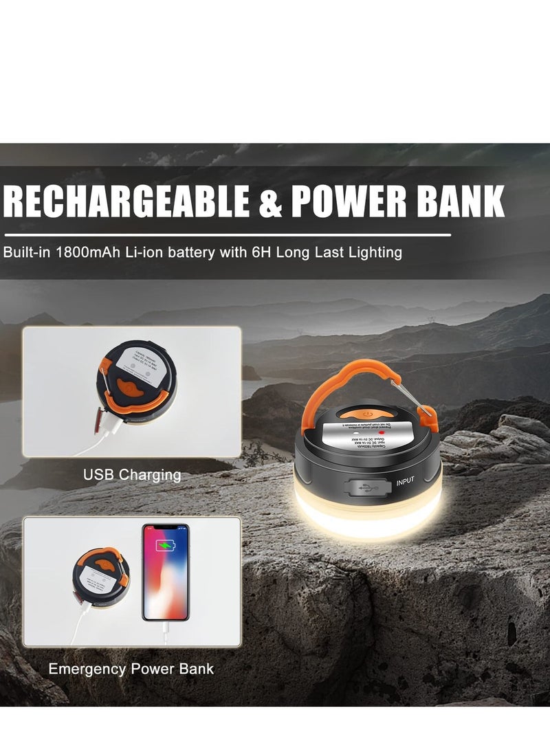 2 Packs LED Camping Lantern Rechargeable Portable Tent Light 300LM 3 Light Power Bank with Magnet Base Electric Lantern Flashlight for Camping Hiking