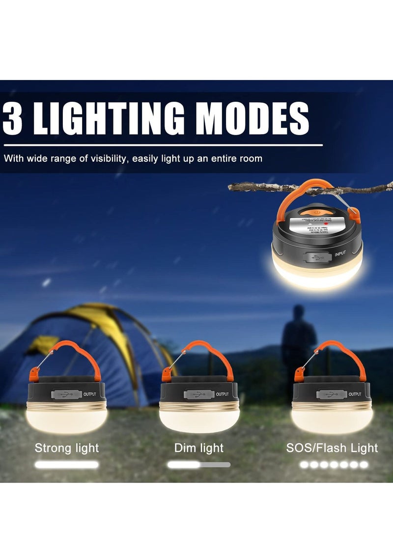 2 Packs LED Camping Lantern Rechargeable Portable Tent Light 300LM 3 Light Power Bank with Magnet Base Electric Lantern Flashlight for Camping Hiking