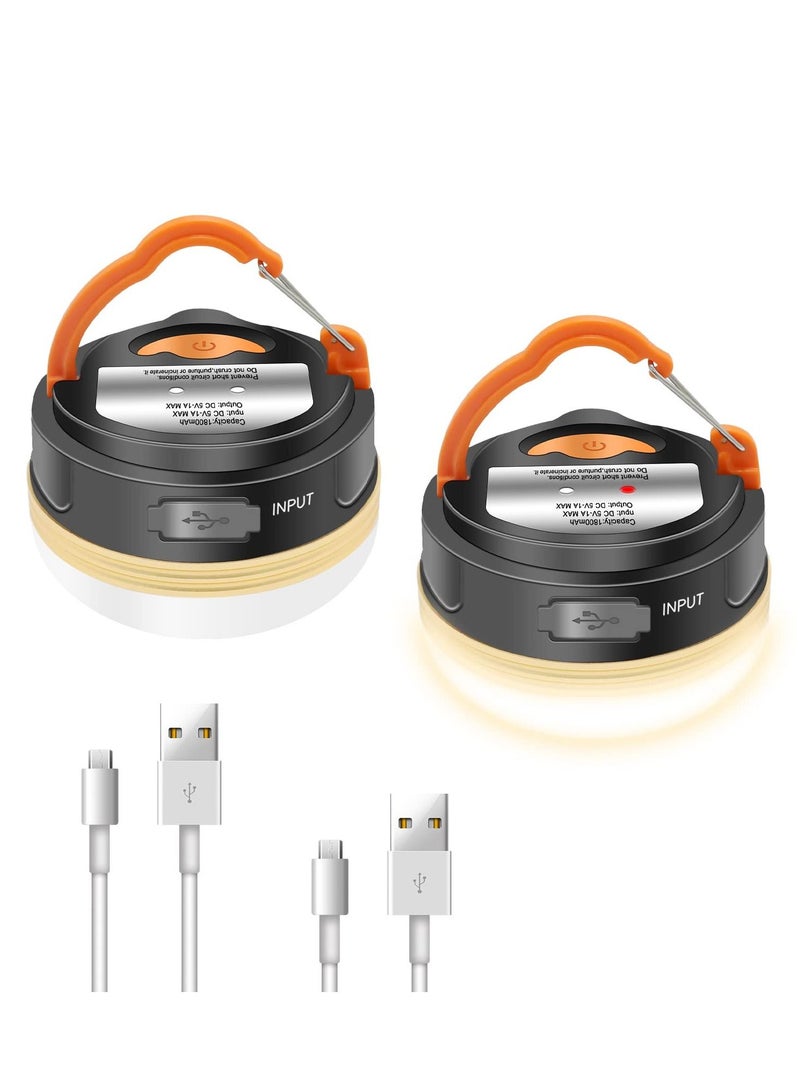 2 Packs LED Camping Lantern Rechargeable Portable Tent Light 300LM 3 Light Power Bank with Magnet Base Electric Lantern Flashlight for Camping Hiking