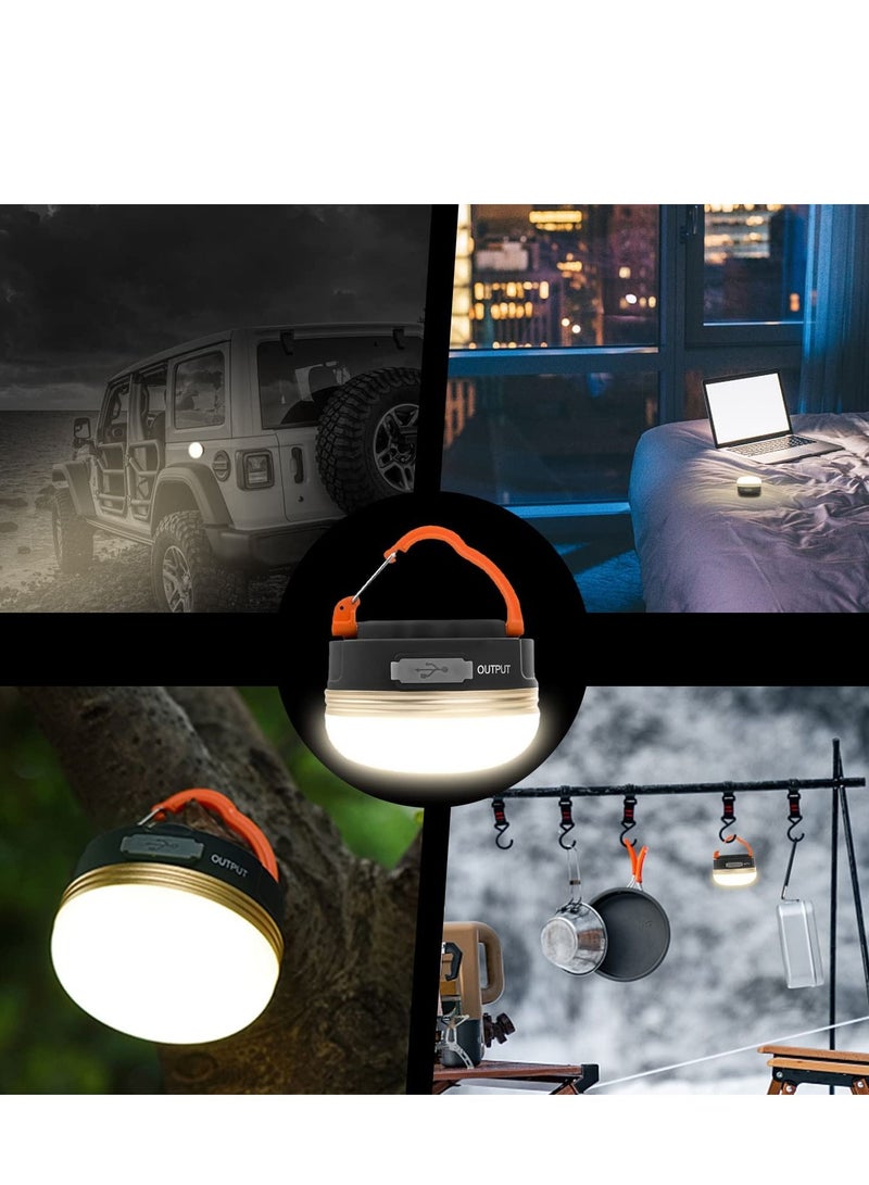 2 Packs LED Camping Lantern Rechargeable Portable Tent Light 300LM 3 Light Power Bank with Magnet Base Electric Lantern Flashlight for Camping Hiking