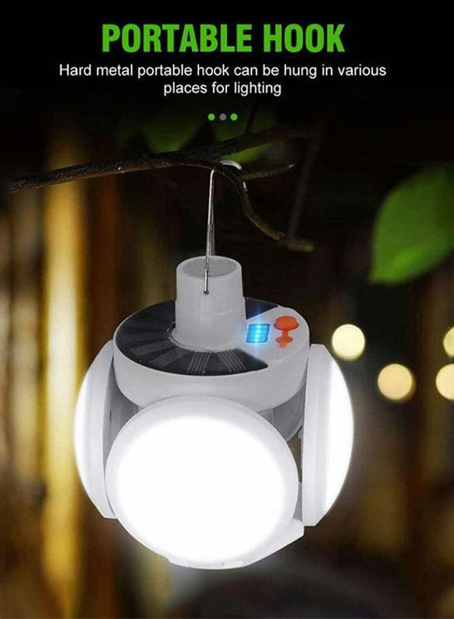 Solar Camping Light with LED Lantern with USB，Remote Control Portable Tent Lamp with Hanging Hook，Folding Football Bulbs Rechargeable Light with Cable for Camping, Outdoor, Tent, car