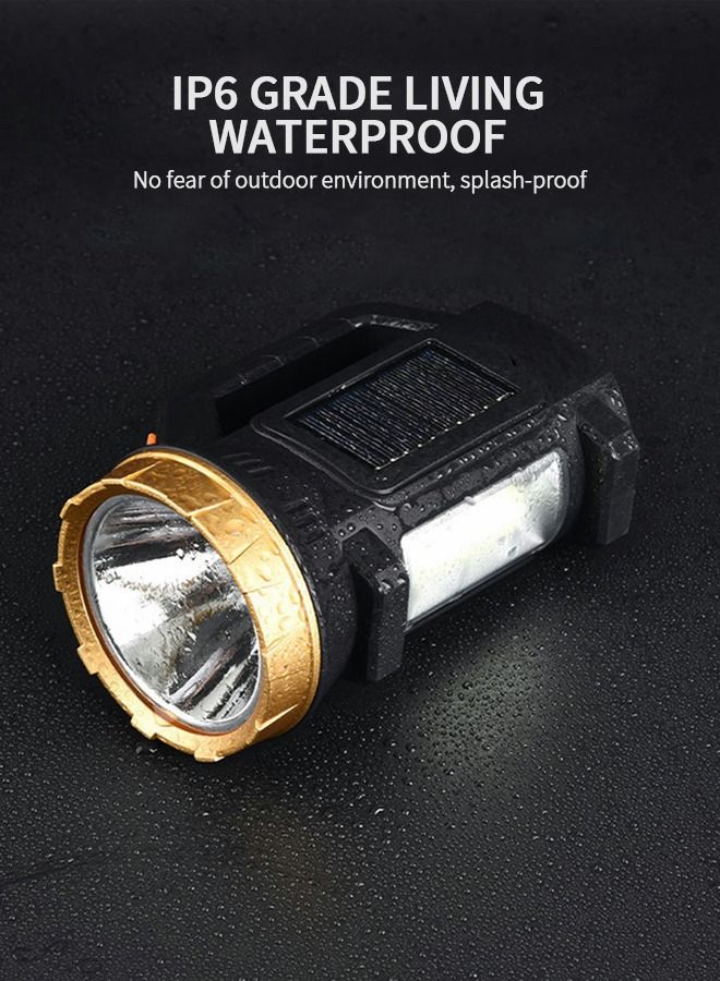 Solar Rechargeable Handheld Flashlight, Led Flashlight High Lumens Super Bright with Cob Light,  Portable Searchlight Waterproof 1500 Mah for Mining,Camping, Hiking, Fishing