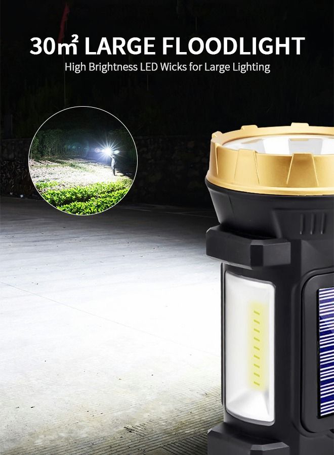 Solar Rechargeable Handheld Flashlight, Led Flashlight High Lumens Super Bright with Cob Light,  Portable Searchlight Waterproof 1500 Mah for Mining,Camping, Hiking, Fishing