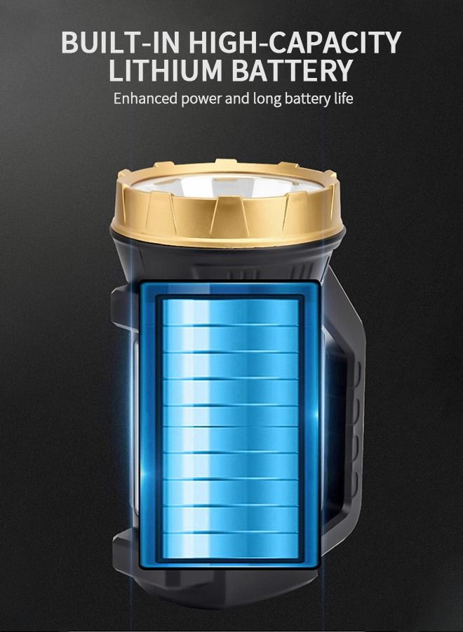 Solar Rechargeable Handheld Flashlight, Led Flashlight High Lumens Super Bright with Cob Light,  Portable Searchlight Waterproof 1500 Mah for Mining,Camping, Hiking, Fishing