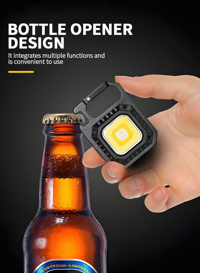 LED COB Flashlight, Keychain Light with Stand, 500 Lumen Rechargeable Keychain Flashlights, 7 Light Modes Portable Pocket Light with Folding Bracket Bottle Opener for Camping, Emergency, Fishing