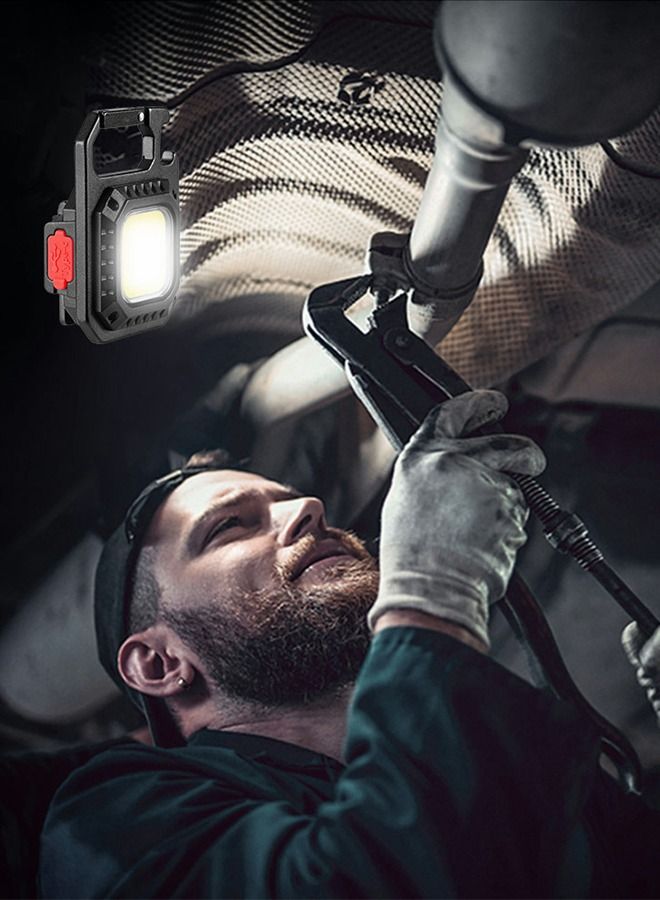 LED COB Flashlight, Keychain Light with Stand, 500 Lumen Rechargeable Keychain Flashlights, 7 Light Modes Portable Pocket Light with Folding Bracket Bottle Opener for Camping, Emergency, Fishing