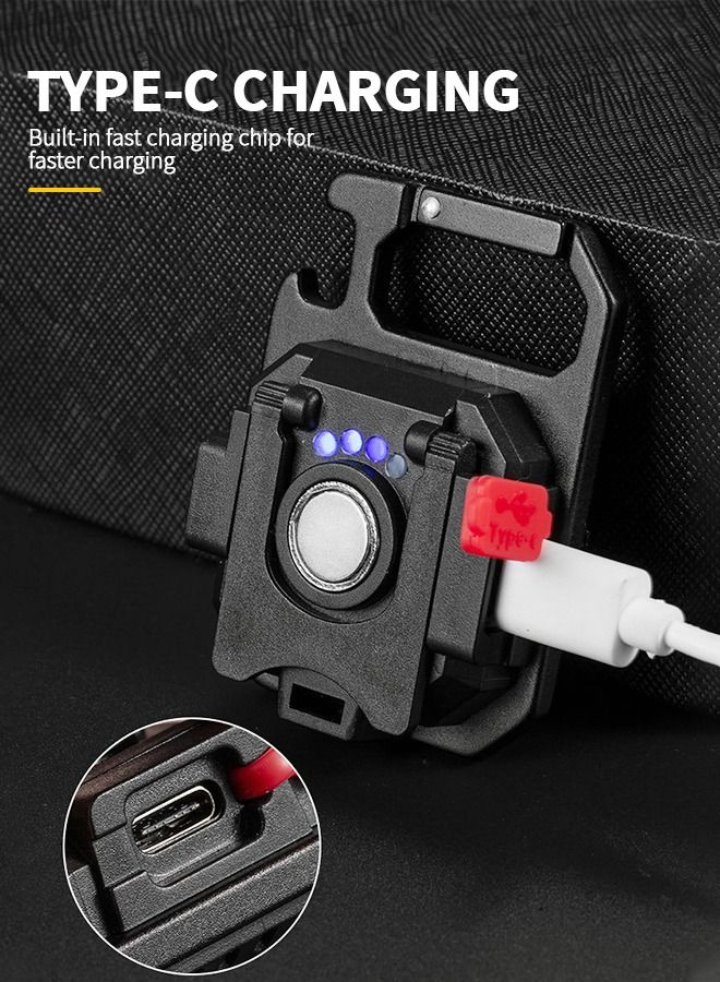 LED COB Flashlight, Keychain Light with Stand, 500 Lumen Rechargeable Keychain Flashlights, 7 Light Modes Portable Pocket Light with Folding Bracket Bottle Opener for Camping, Emergency, Fishing