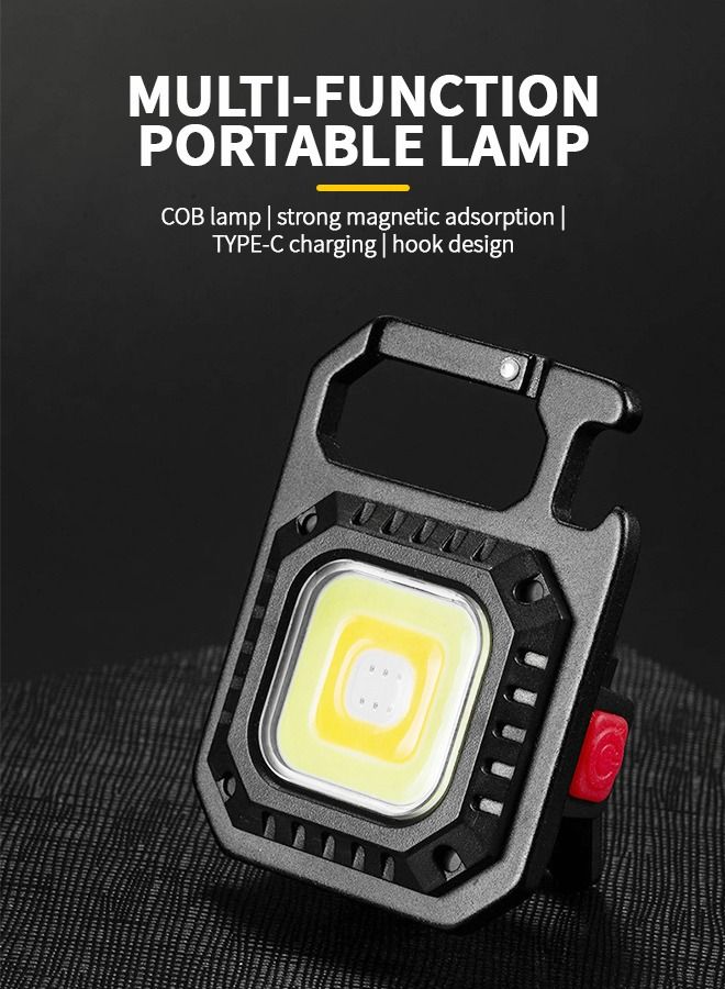 LED COB Flashlight, Keychain Light with Stand, 500 Lumen Rechargeable Keychain Flashlights, 7 Light Modes Portable Pocket Light with Folding Bracket Bottle Opener for Camping, Emergency, Fishing